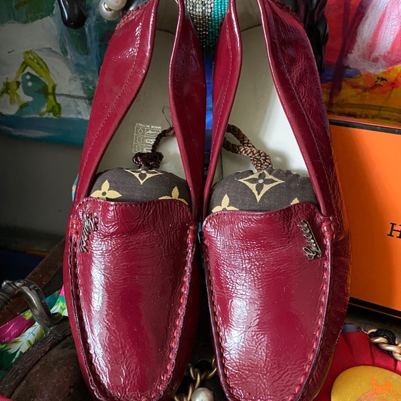 Rare Vintage GUCCI Ladies Drivers Loafers Shoes Red Patent Leather Designer GG - Picture 2 of 13